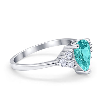 Art Deco Teardrop Pear Wedding Ring Simulated Paraiba Tourmaline CZ 925 Sterling Silver